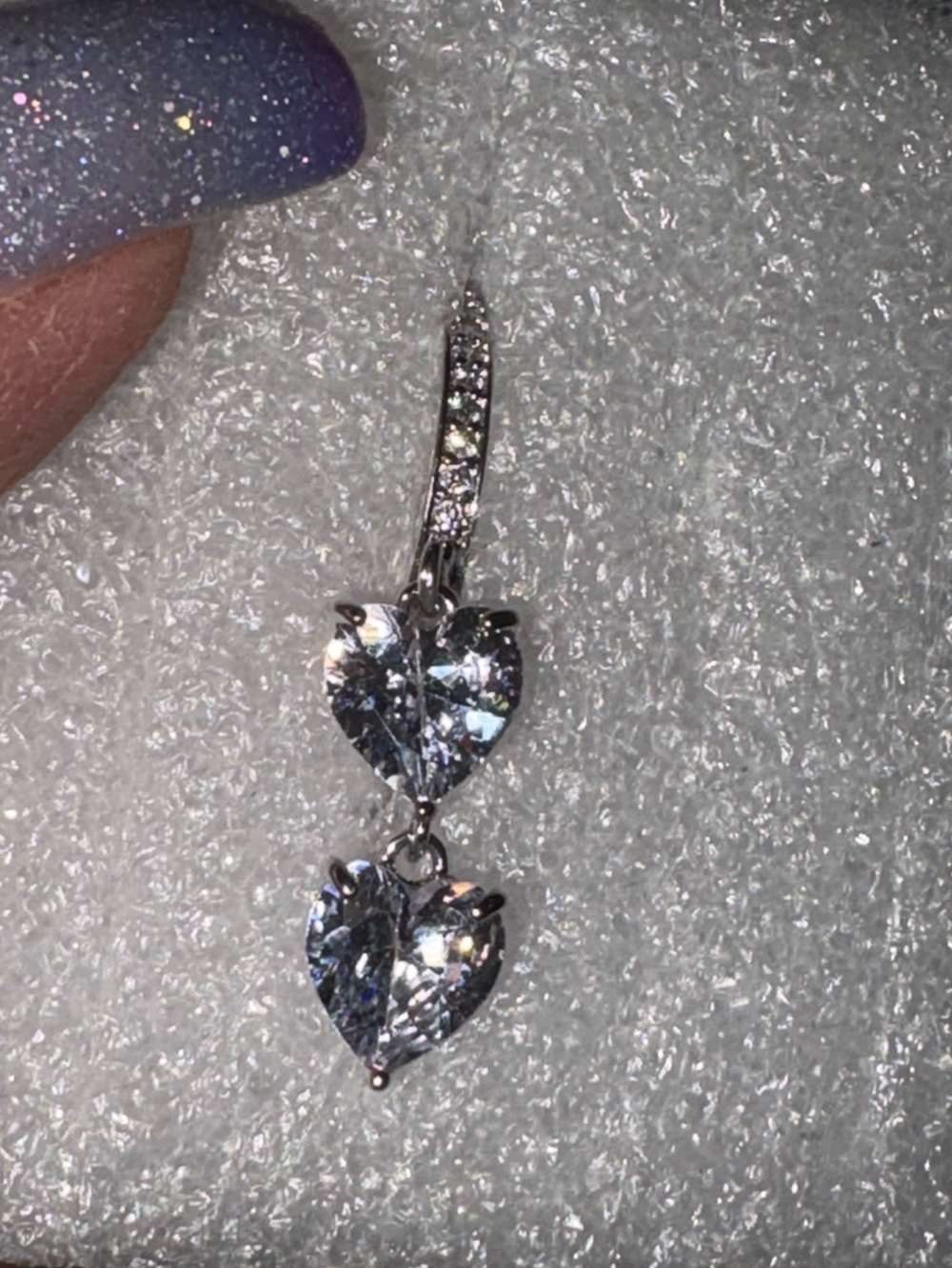 Belly Ring-Dangling 2 Hearts Belly Button Rings Copper Zirconia Silver Tone